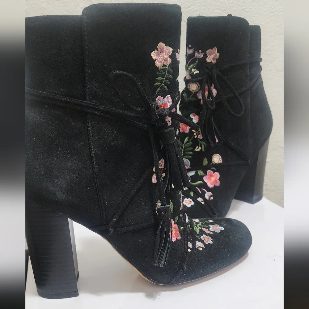 Sam Edelman Black Floral Heeled Boots - Picture 3 of 4